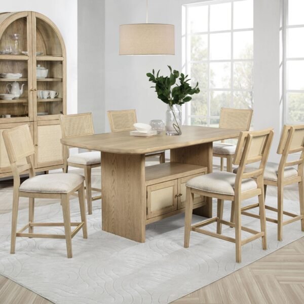 Kailani 8-piece Counter Dining Set with Cabinet Beige Oak