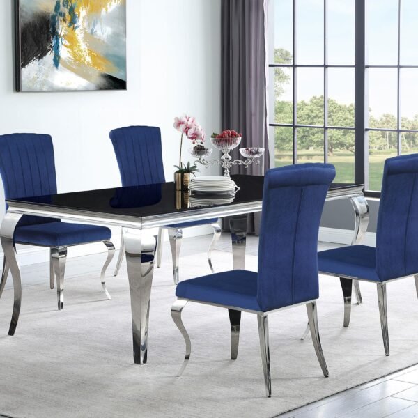 Carone 5-piece 81-inch Rectangular Black Glass Dining Set Blue