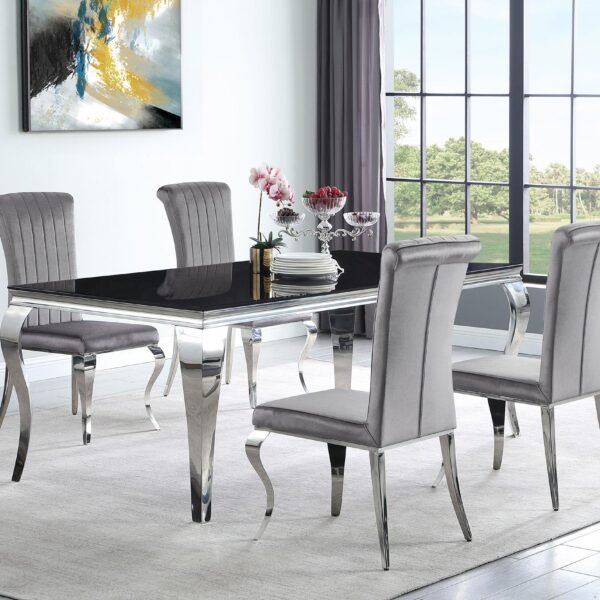 Carone 5-piece 81-inch Rectangular Black Glass Dining Set Grey