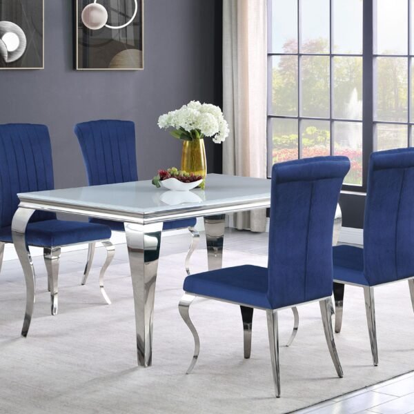 Carone 5-piece 61-inch Rectangular White Glass Dining Set Blue