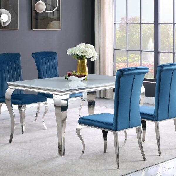 Carone 5-piece 61-inch Rectangular White Glass Dining Set Teal