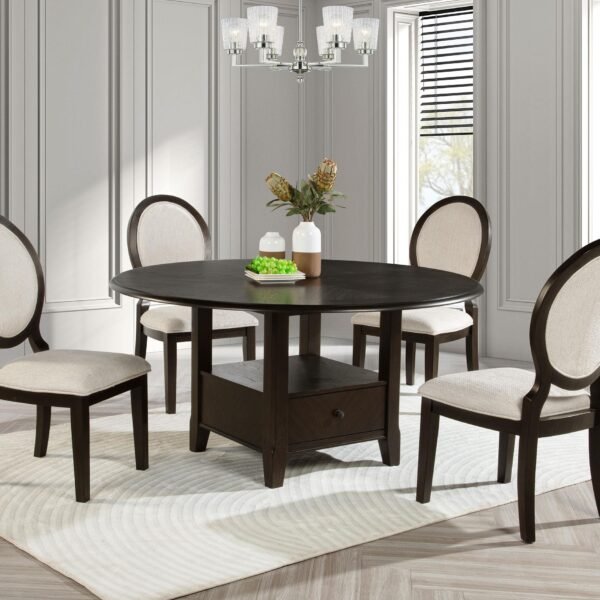 Twyla 5-piece 60-inch Round Wood Dining Table Set Dark Cocoa