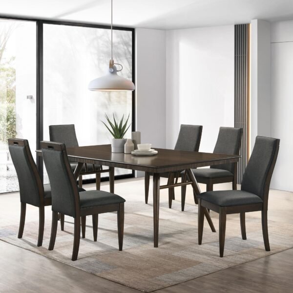 Wes 7-piece Rectangular Dining Table Set Dark Walnut