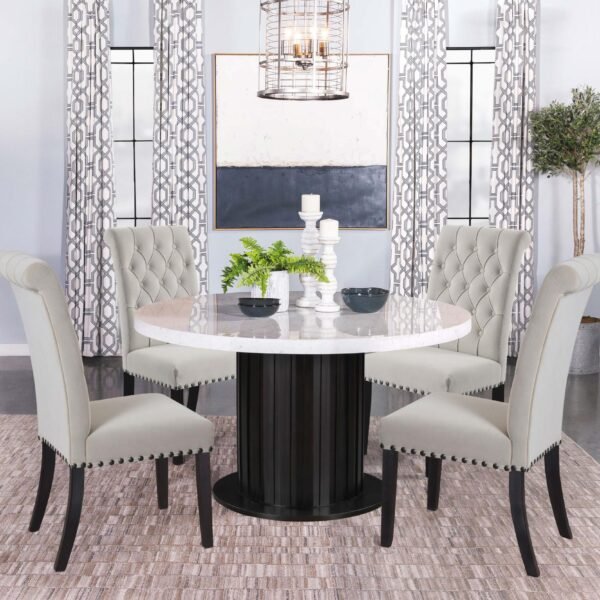 Sherry 5-piece Round Marble Top Dining Table Set Sand