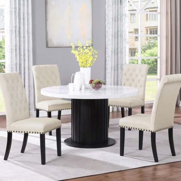 Sherry 5-piece Round Marble Top Dining Table Set Beige