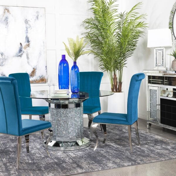 Ellie 5-piece Mirrored Pedestal Dining Table Set Teal