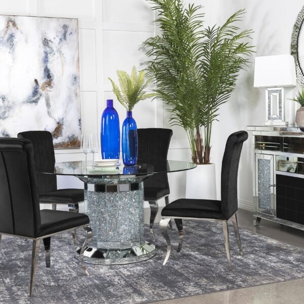 Ellie 5-piece Mirrored Pedestal Dining Table Set Black