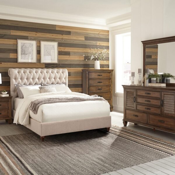 Devon 5-piece Queen Bedroom Set Beige and Burnished Oak
