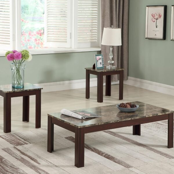 Rhodes 3-piece Faux Marble Top Coffee Table Set Brown