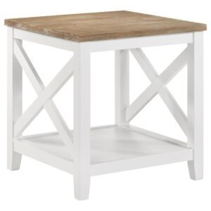 Hollis Square Wood End Table With Shelf Brown and White