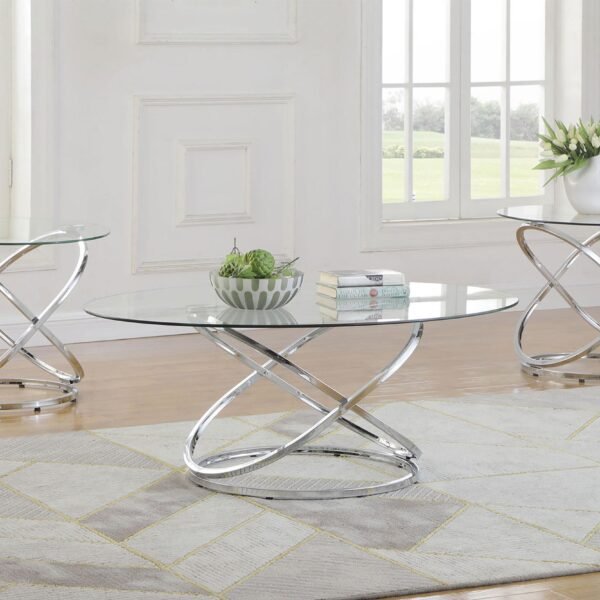 Warren 3-piece Oval Glass Top Coffee Table Set Chrome