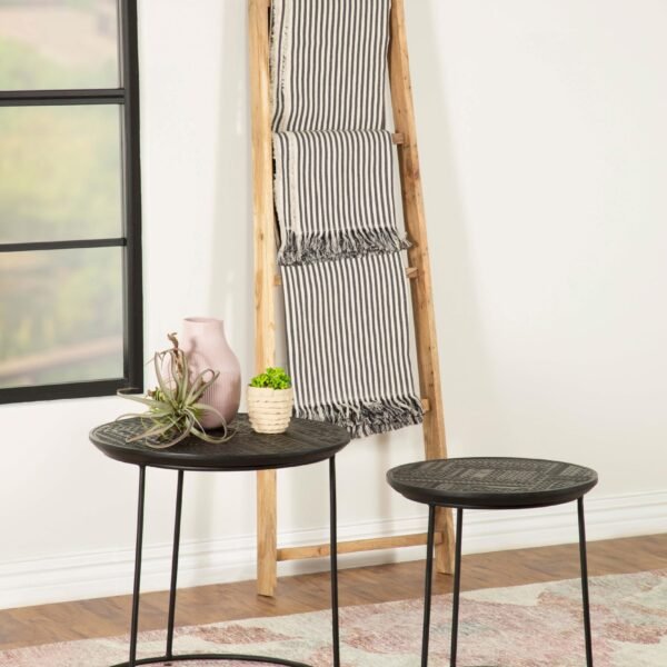 Loannis 2-piece Round Mango Wood Nesting Table Matte Black