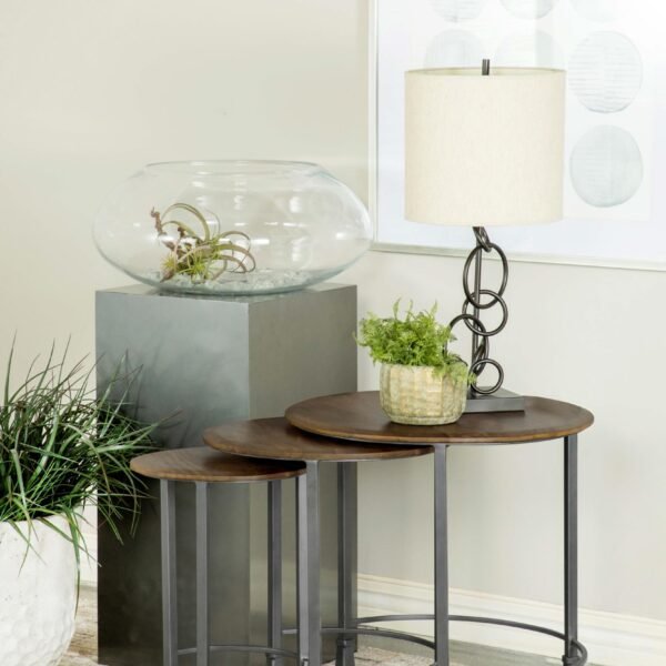 Deja 3-piece Round Nesting Table Set Natural and Gunmetal