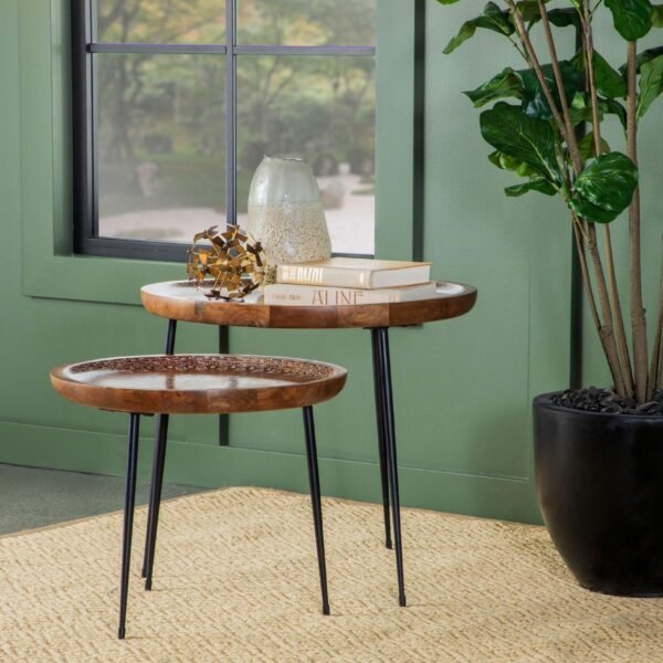 Nuala 2-piece Round Mango Wood Nesting Tables Honey