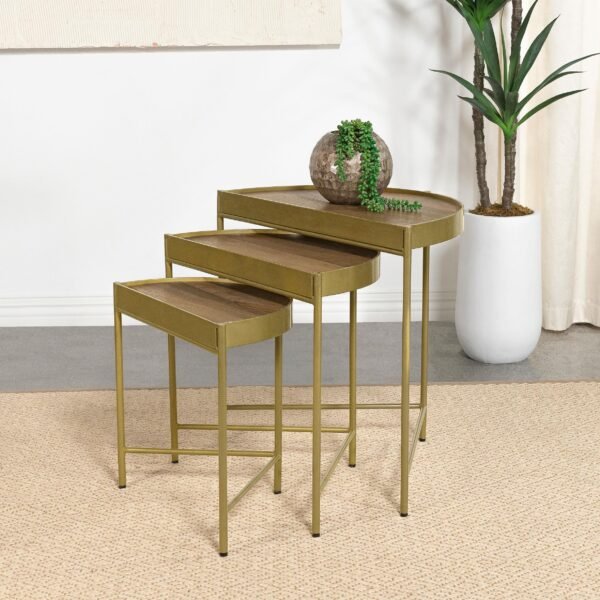 Tristen 3-Piece Demilune Nesting Table Brown and Gold