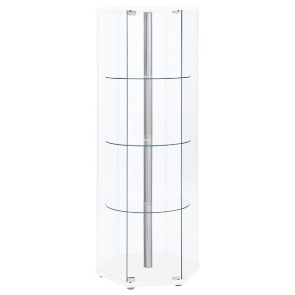 Zahavah 4-shelf Hexagonal Clear Glass Curio Cabinet White