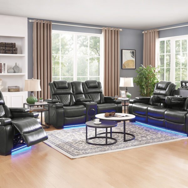 Dual Power Reclining Sofa w/ Led & USB & Drop Down Table & Reading Lights & Storage Arms U30S