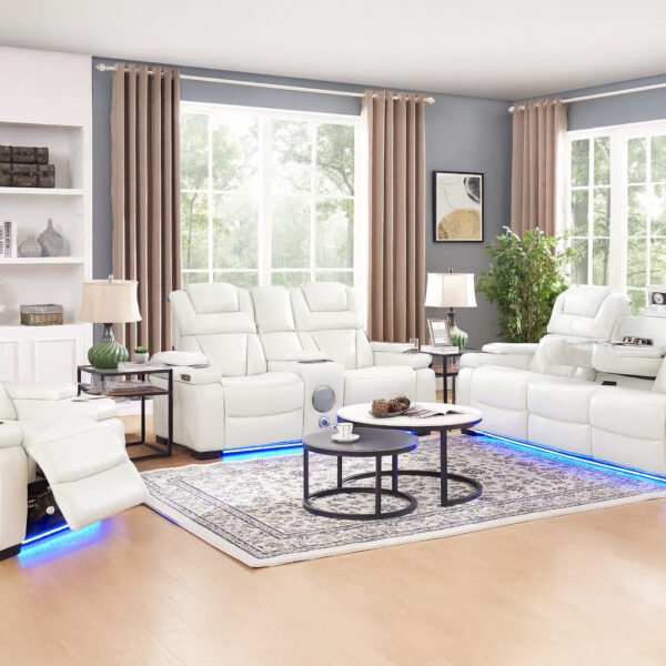Dual Power Reclining Sofa w/ Led & USB & Drop Down Table & Reading Lights & Storage Arms U32S